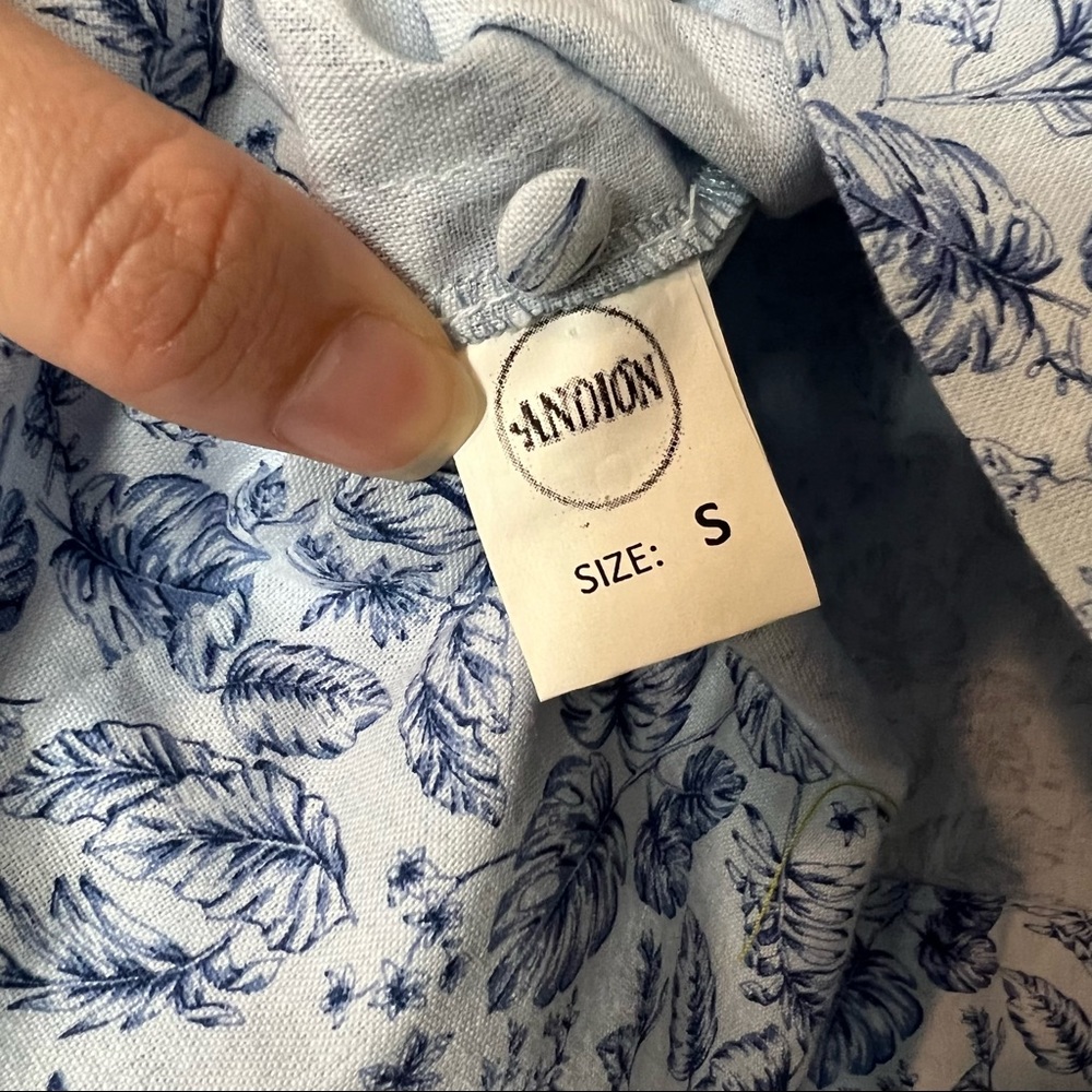 Andion Fiona blue paisley ditsy floral print embroidered collar blouse S - Picture 5 of 10